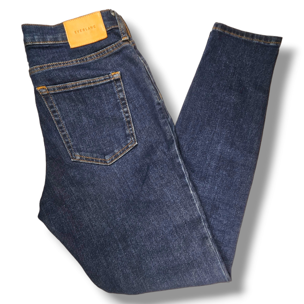 EUC Everlane Authentic Stretch Mid-Rise Skinny Jeans Sz. 27x28.50 Dark Blue Wash